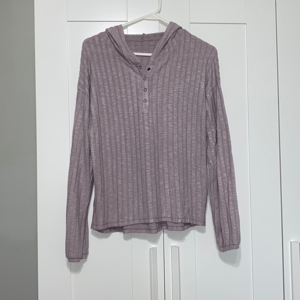American Eagle Pale Purple Soft & Sexy 1/4 Button Hoodie Size S